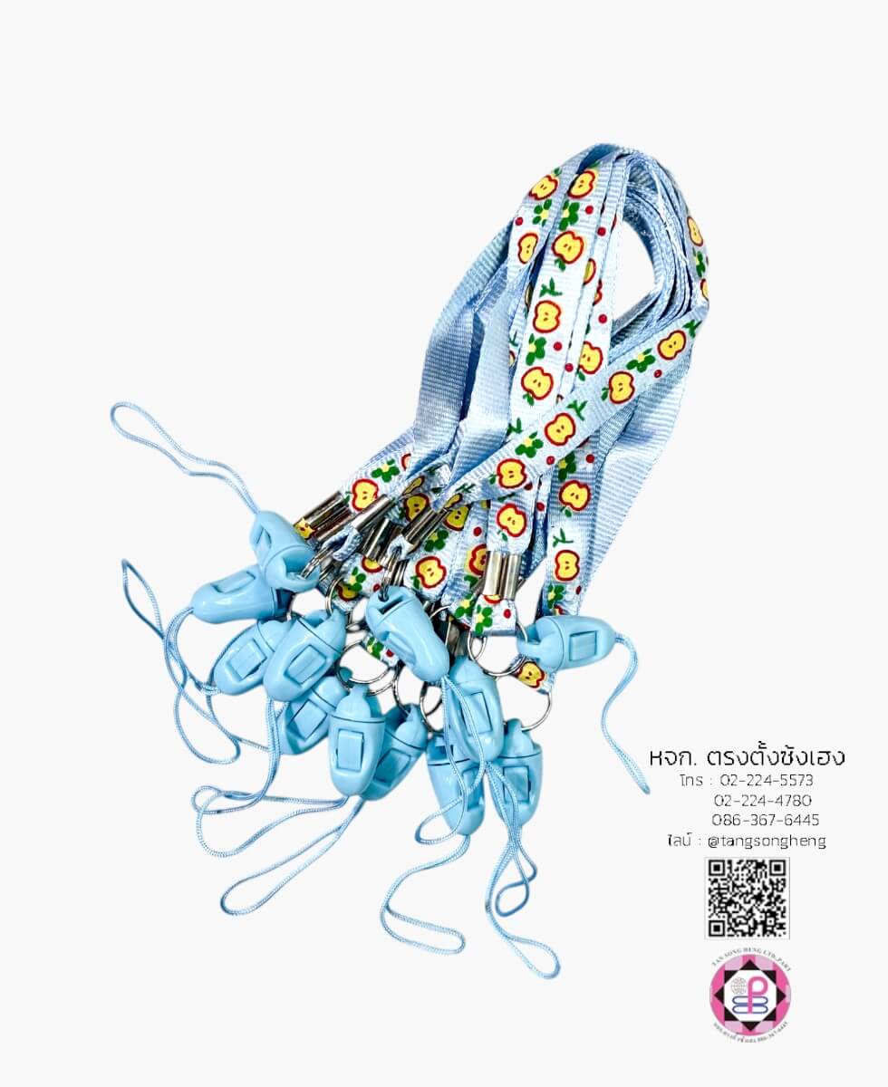 สายคล้องบัตร สายคล้องมือ แบบสั้น พิมพ์ลายแอปเปิ้ล สีฟ้า แพ็ค 12 ชิ้น