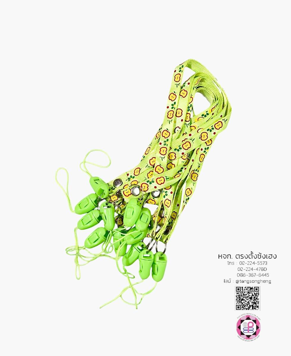 สายคล้องบัตร สายคล้องมือ แบบสั้น พิมพ์ลายแอปเปิ้ล สีเขียว แพ็ค 12 ชิ้น