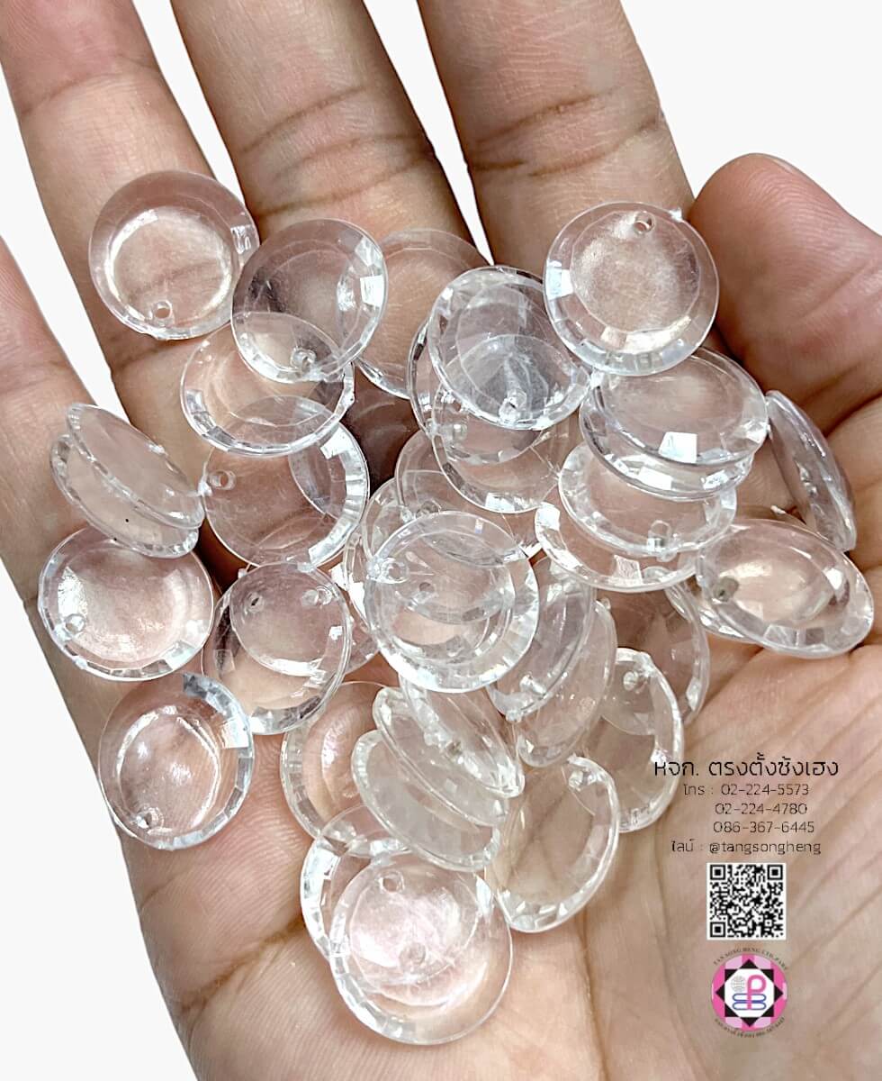 อะไหล่เรซิ่นลูกปัดมีรูร้อย สีใส แพ็ค 100 ชิ้น