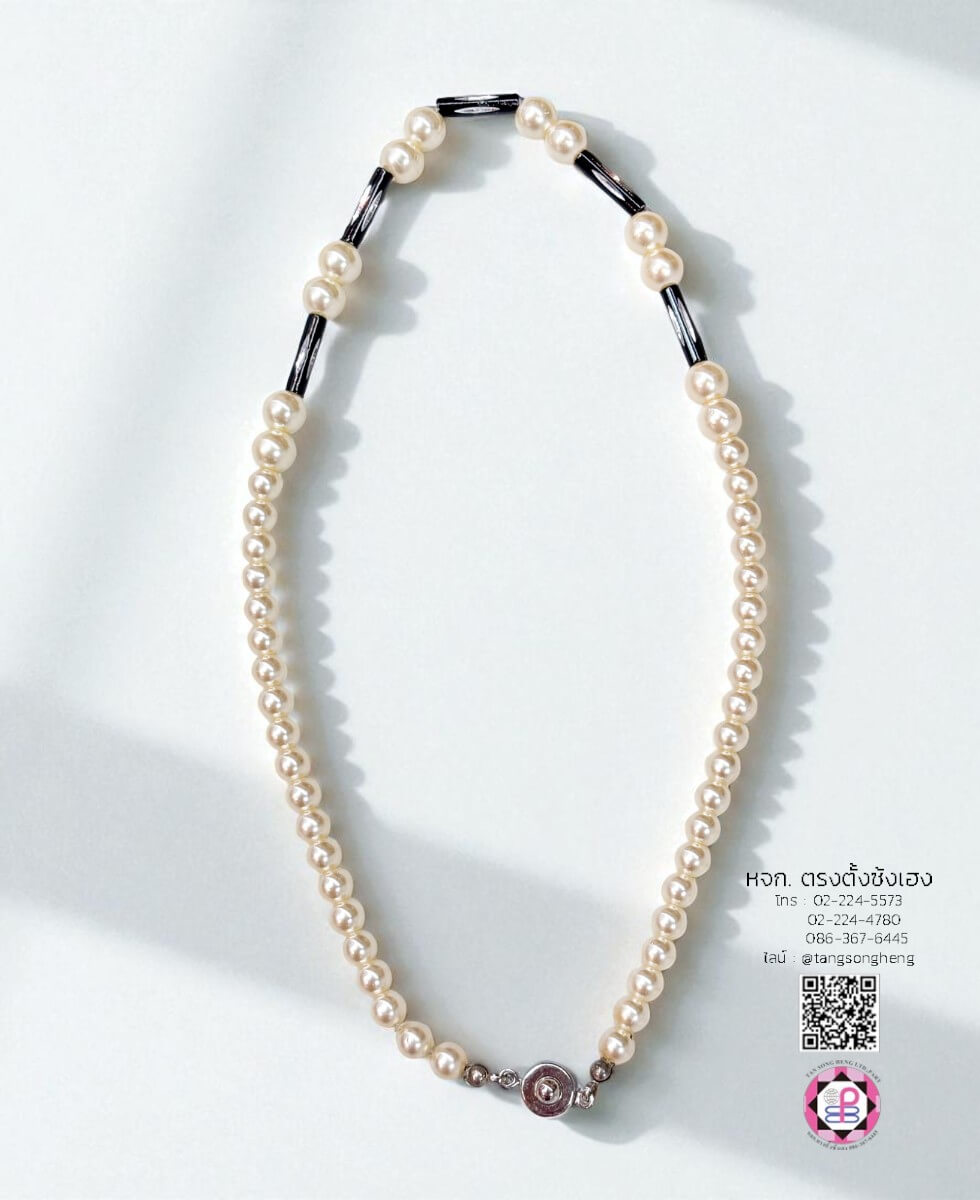 สร้อยมุก ขนาด 6-8 มิลสลับ ปล้องอ้อย สีครีม