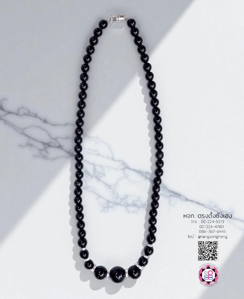 สร้อยมุกสลับข้อเพชร สีดำ