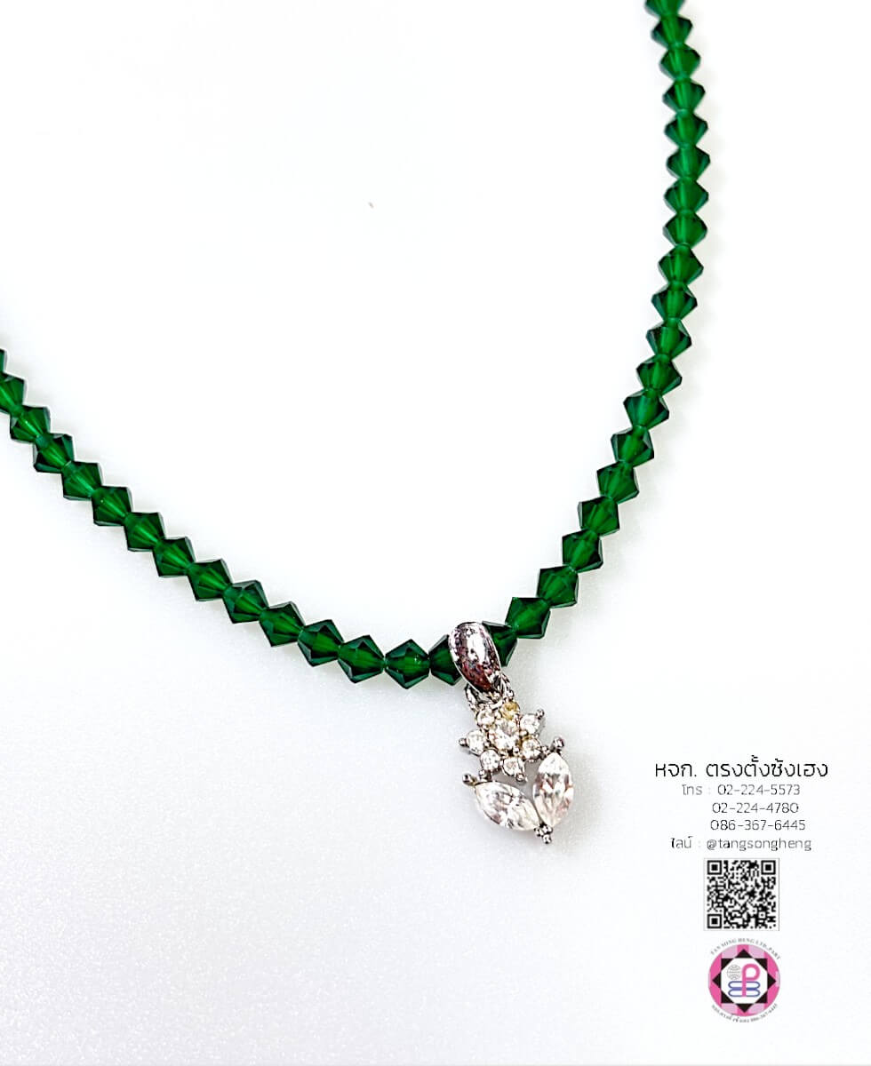 สร้อยคอคริสตัลสวาแท้ ขนาด 3 มิล สีเขียวเอ็มเมอรัล