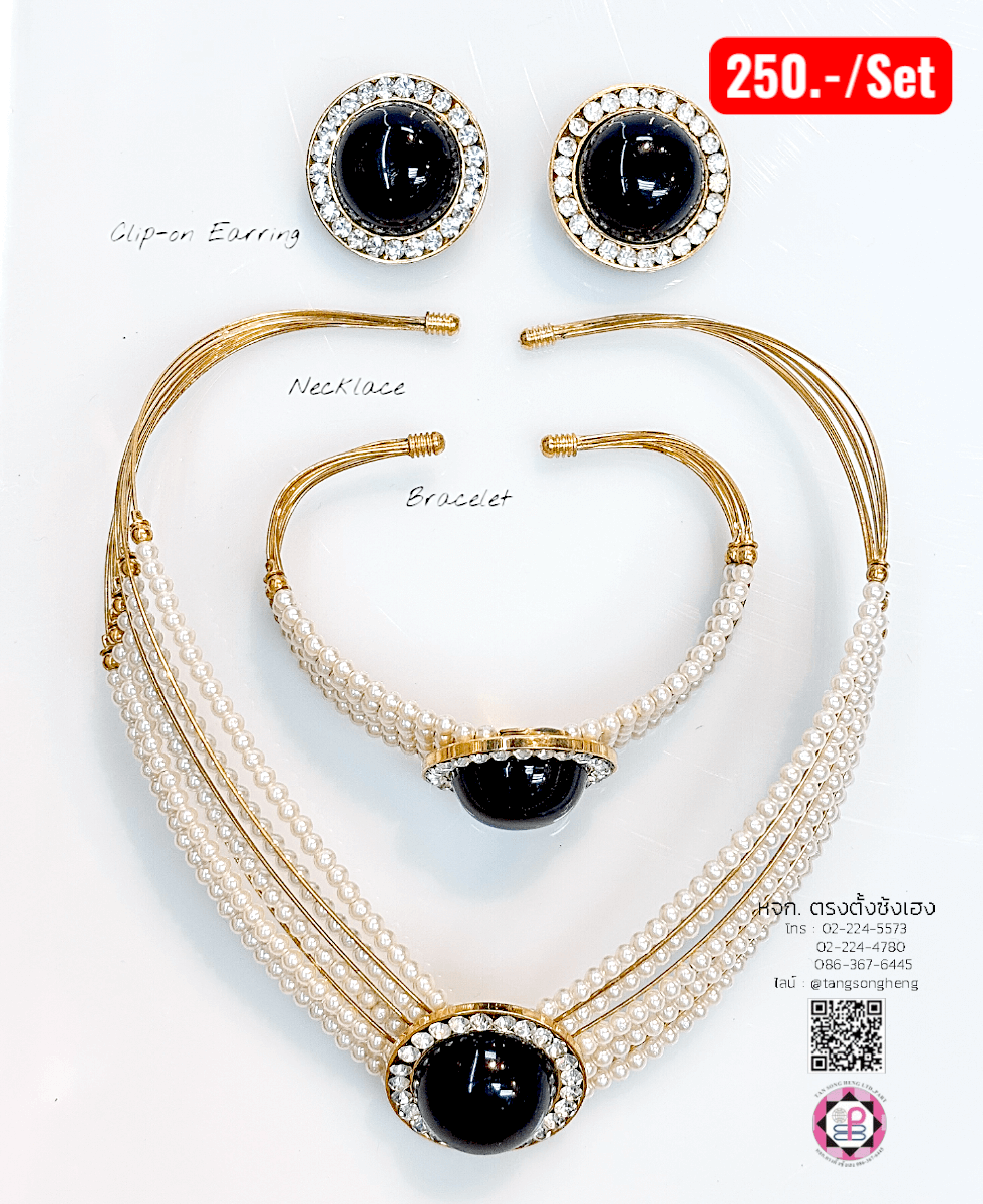 ชุดสร้อยเครื่องประดับ 3 ชิ้น ทรงกลมสีดำ#4