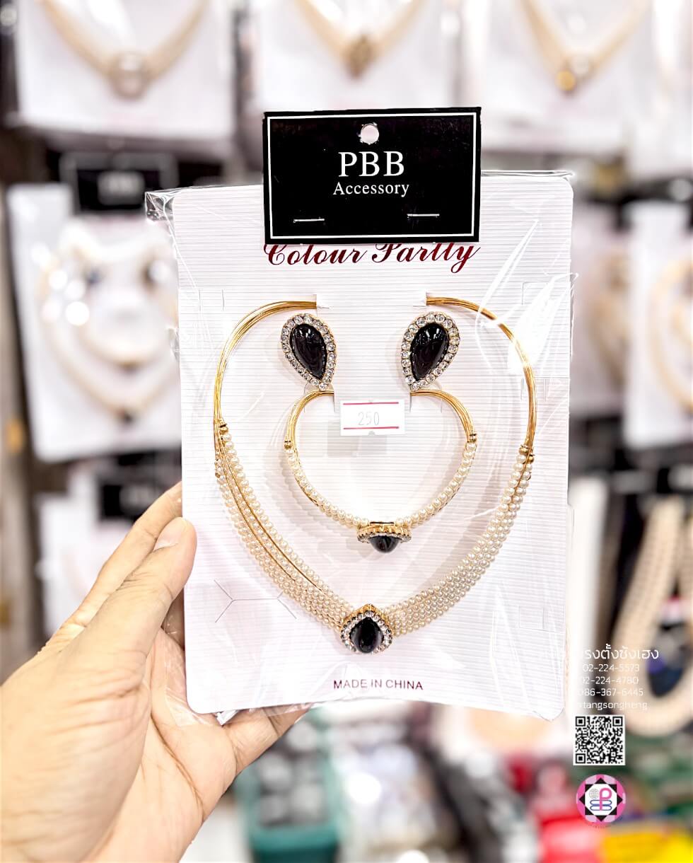 ชุดสร้อยเครื่องประดับ 3 ชิ้น ทรงหยดน้ำสีดำ#5