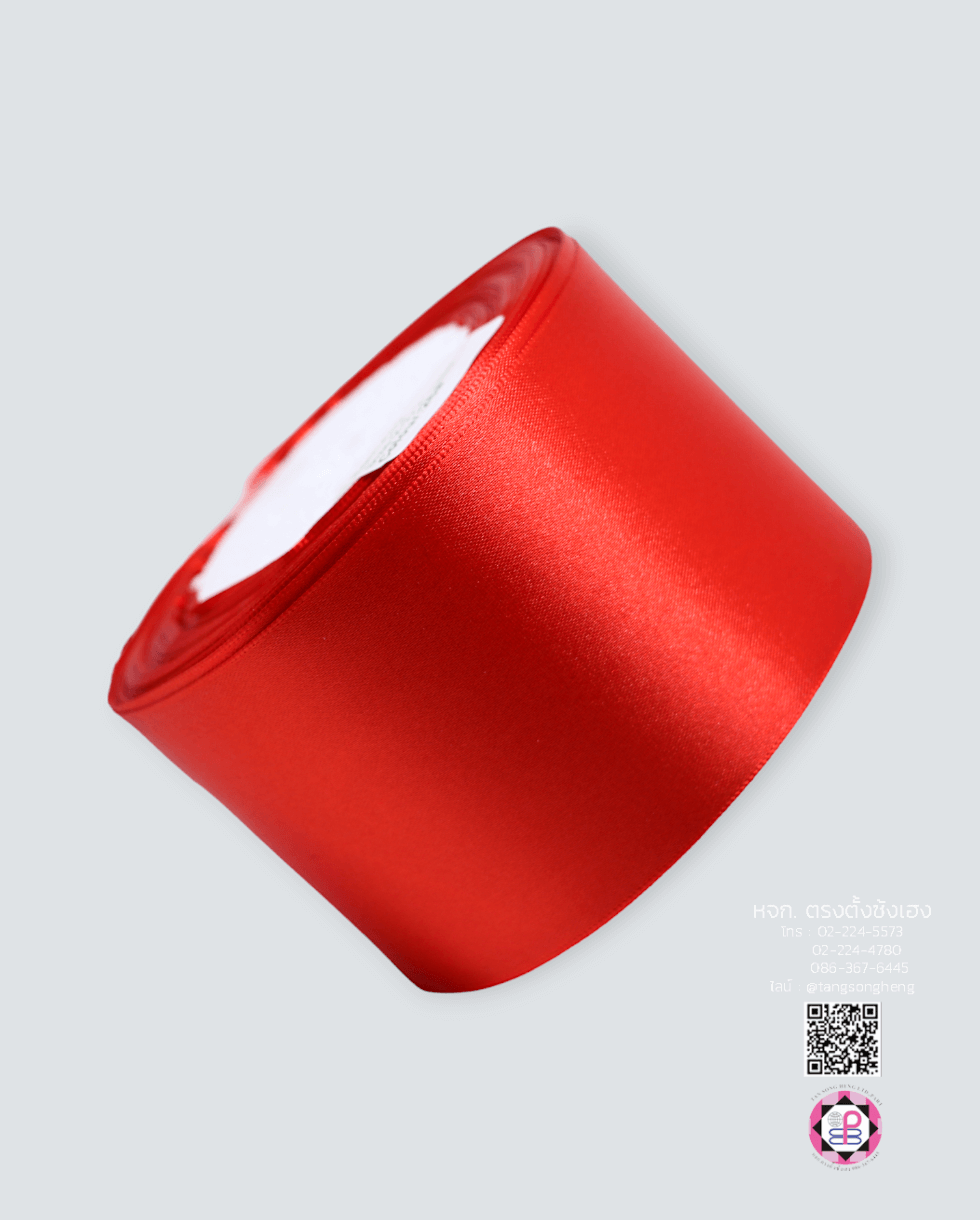 ริบบิ้นผ้าซาติน กว้าง 2.5 นิ้ว เงา 1 หน้า ยาว 25 หลา สีแดงสด 26#