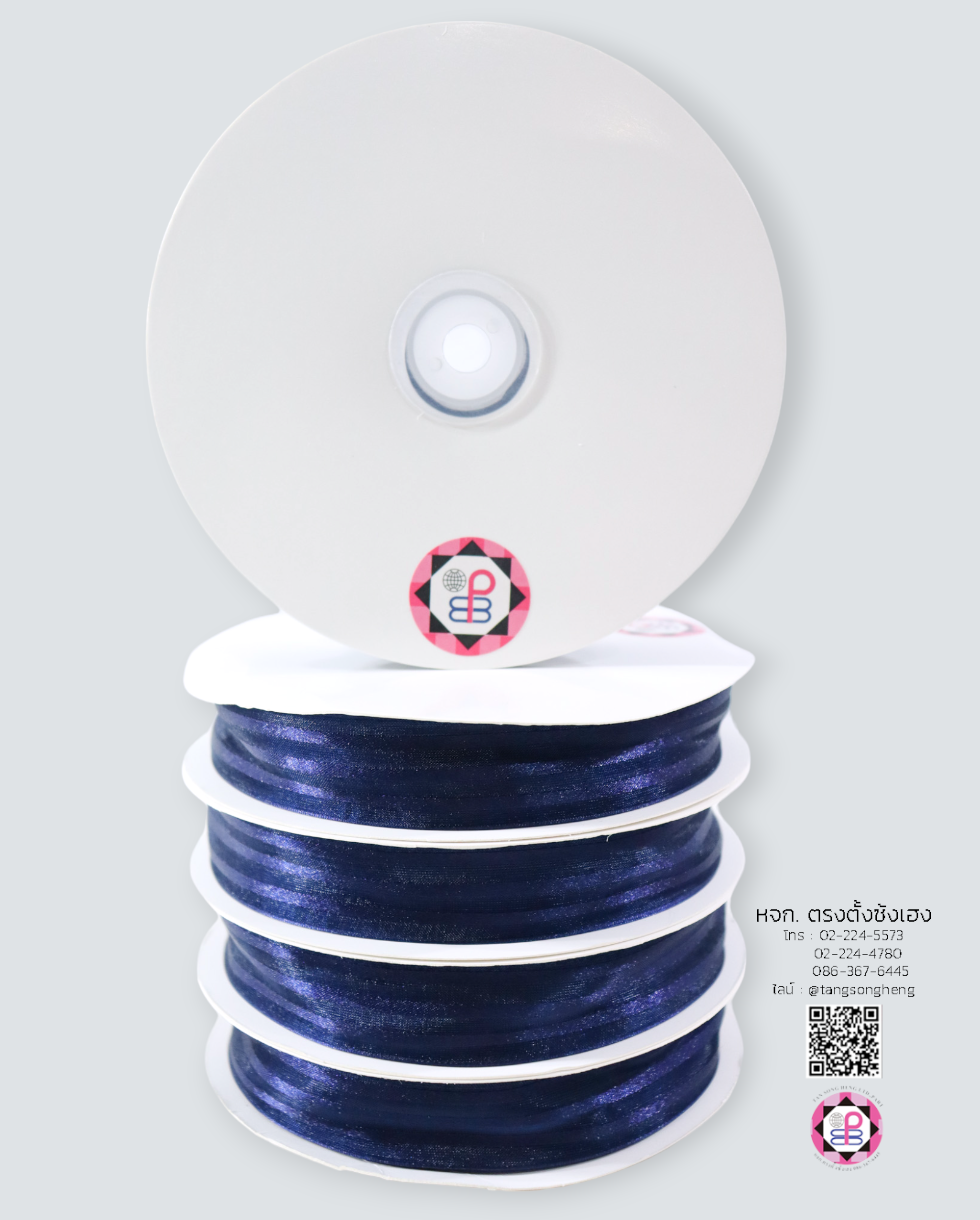 ริบบิ้นผ้าแก้ว กว้าง 1 นิ้ว ยาว 50 หลา ทอลายริ้ว สีกรมท่า 38#