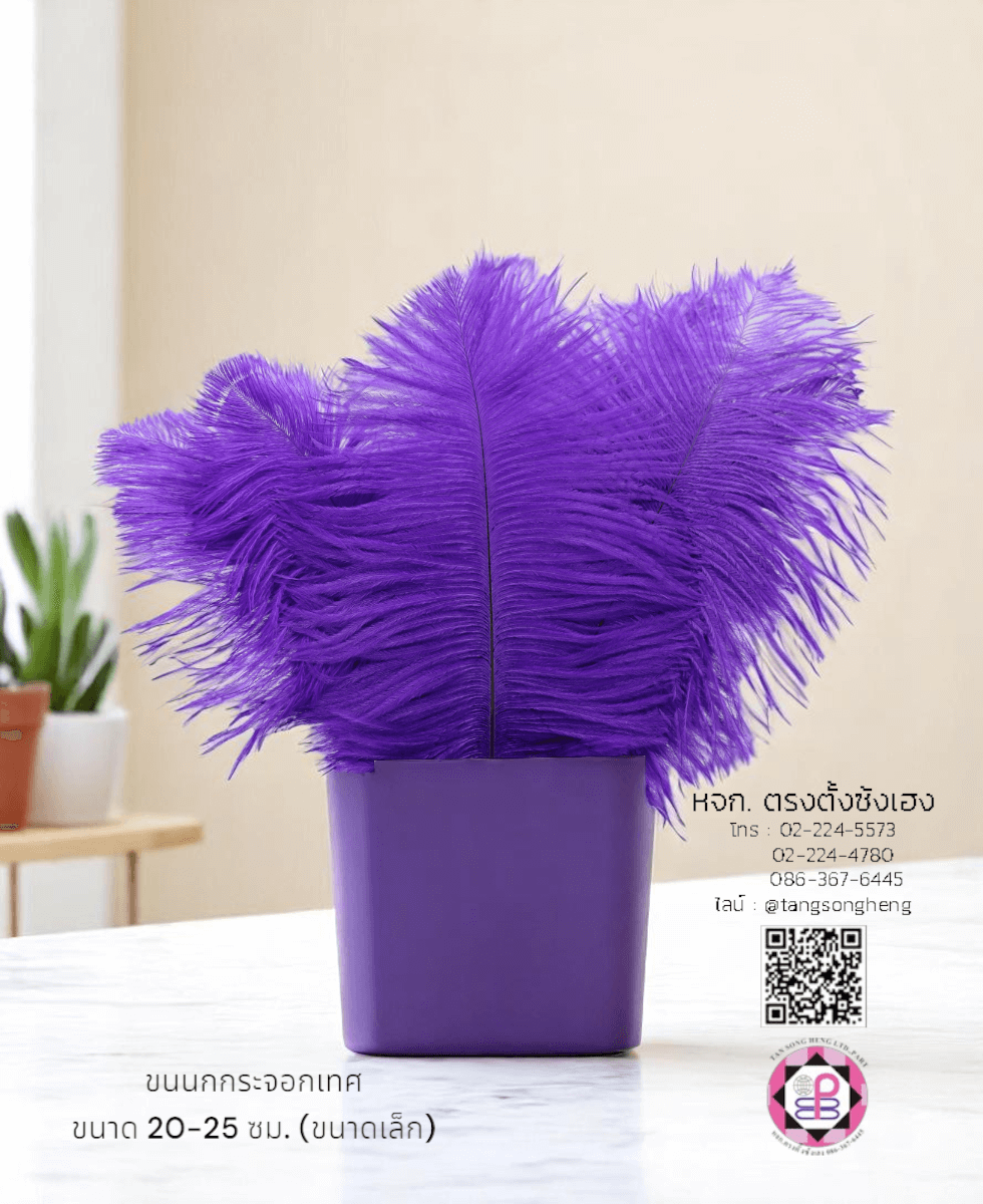 ขนนกกระจอกเทศเป็นก้าน ขนาดเล็ก 20-25 ซม. สีม่วงเข้ม แพ็ค 10 ก้าน